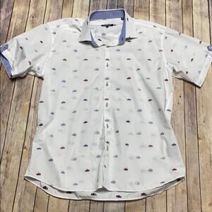 Jared Lang Button Down Embroidered Shoes Top 2XL